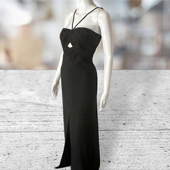 Likely Black Front Cut Out Halter Neck Tie floor Length Dress Gown - Picture 4 of 7